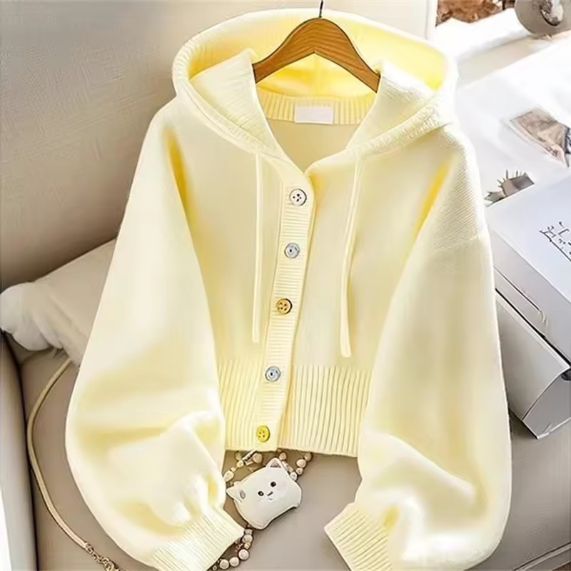 Yellow Winter Clothing - Maglione lavorato a maglia con cappuccio