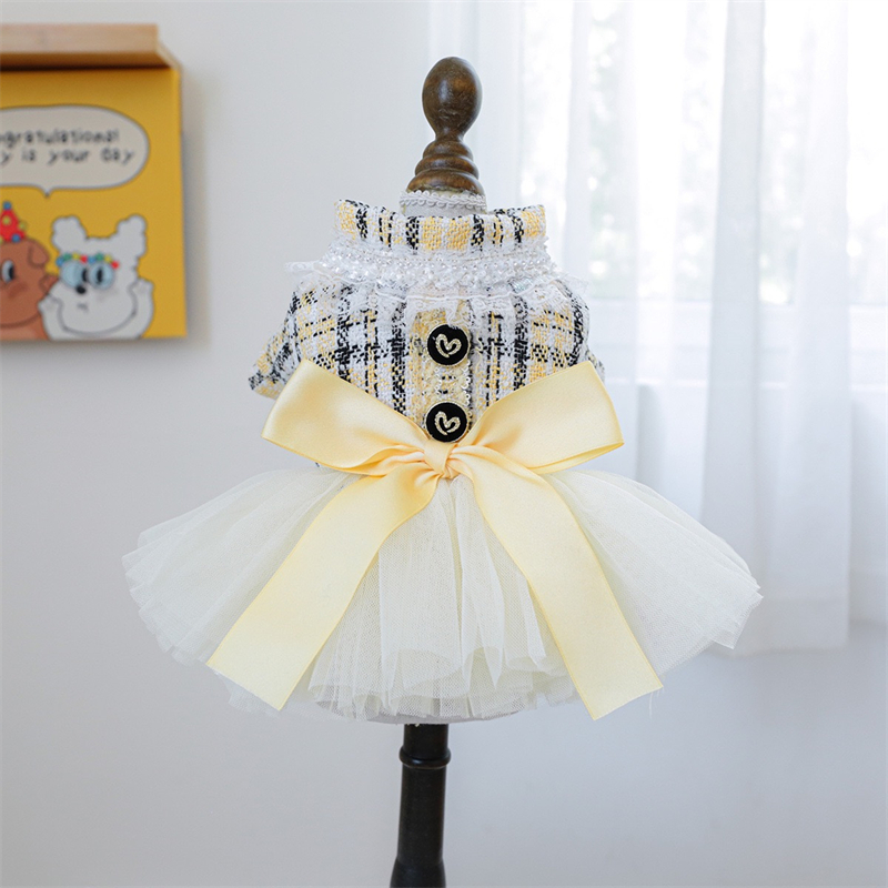 Yellow Winter Clothing - Abiti con nastro giallo per cani