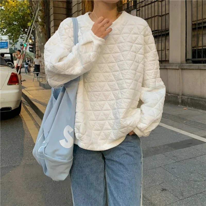 Yellow Winter Clothing - Felpa ampia Donna Inverno Bianco Causale